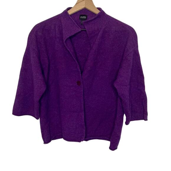 EILEEN FISHER Women's Size Medium Wool Cashmere Button Cardigan Coatigan Purple - Picture 1 of 13